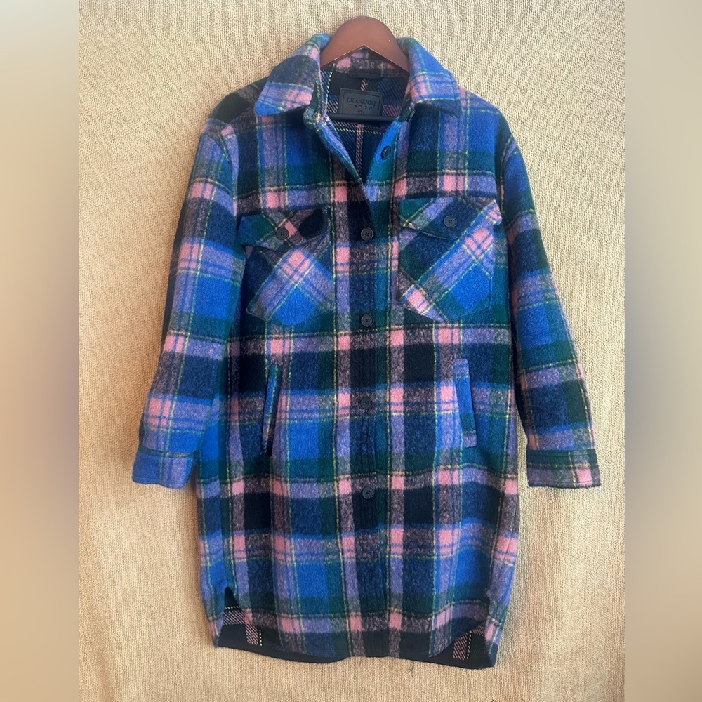 BlankNYC Plaid Wool Coat in Blue and Pink size Medium